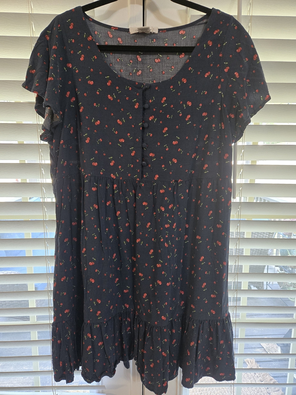 Passport Navy Dress with Red Cherry Print Sz XL